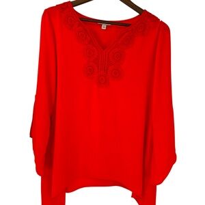 The Pioneer Woman Vibrant Orange Blouse Flounce Sleeve Size Large